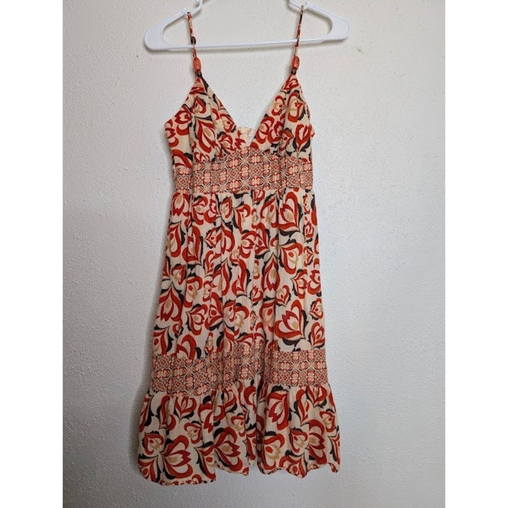 Vtg Y2K XOXO Size 5 Babydoll Cami Dress Tiered Midi Festival Orange Groovy‎